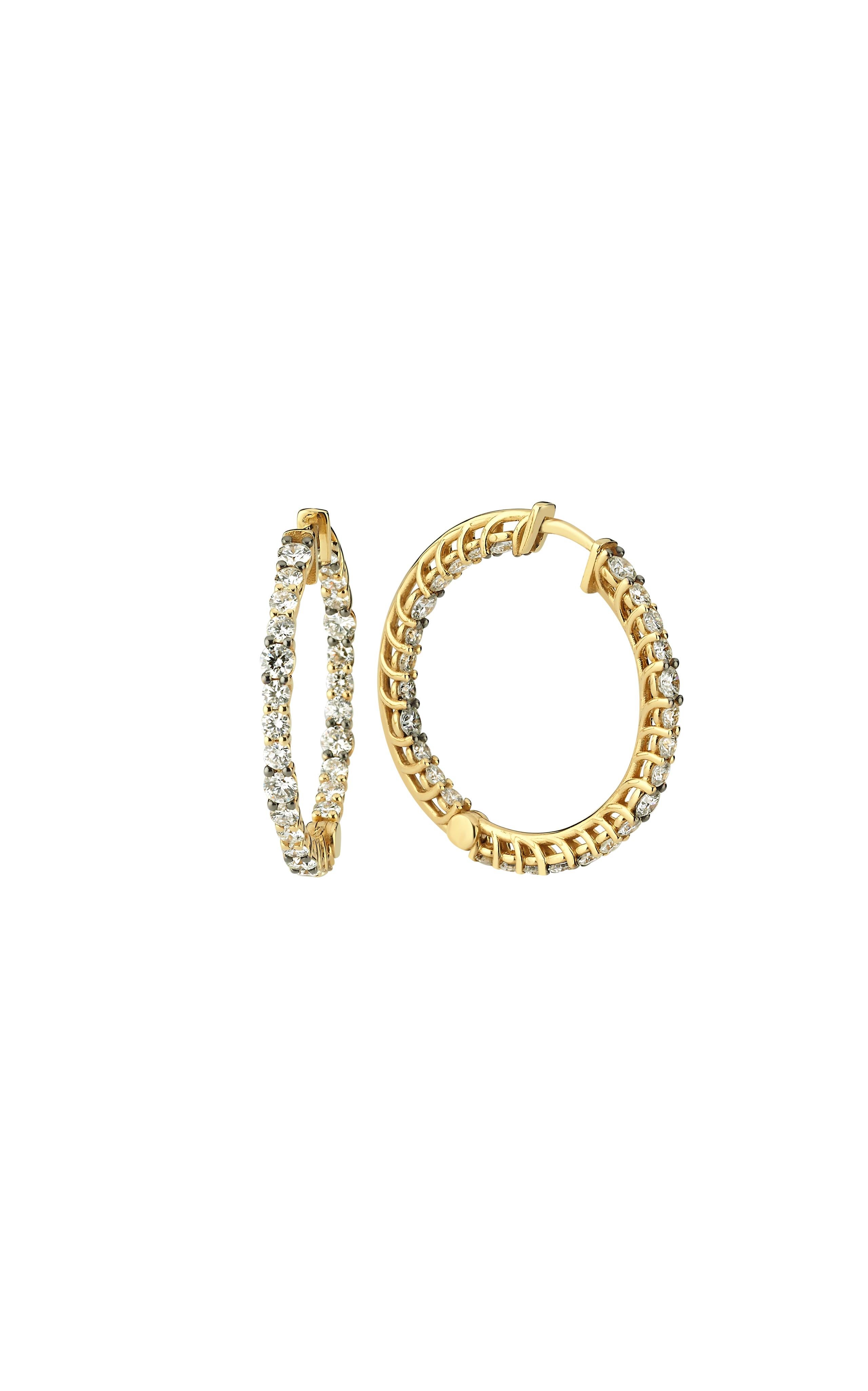 Charms Company 14K Yellow Gold 3.30 Ct Diamond Inside Out Hoops In New Condition For Sale In Okmeydanı, 34