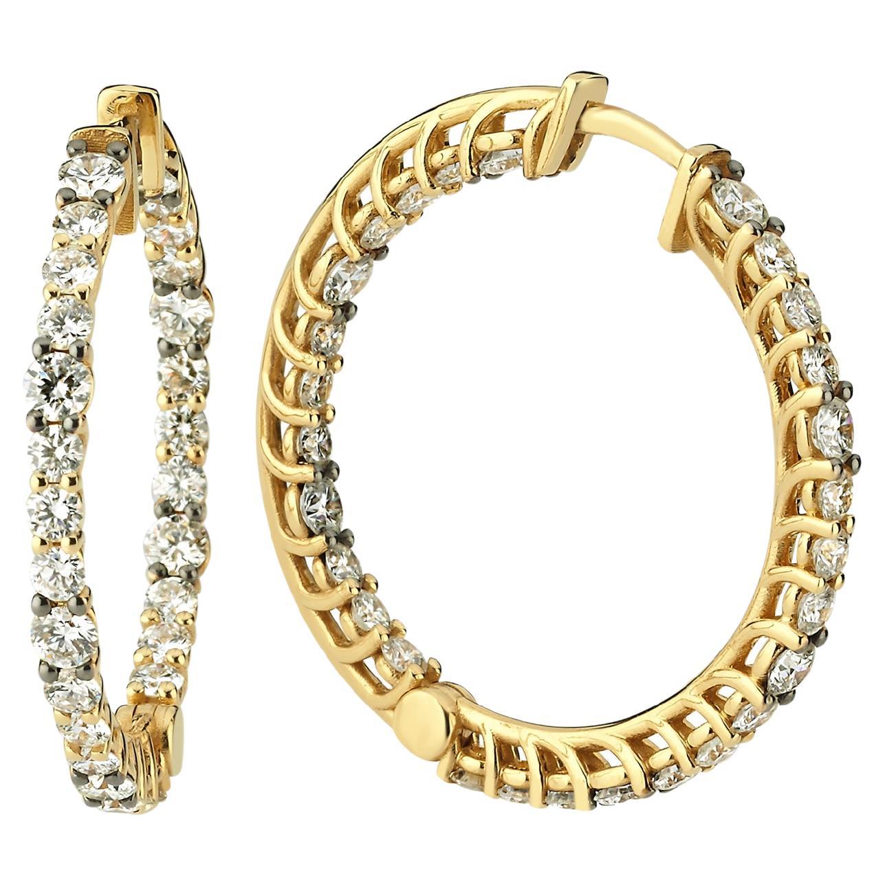 Charms Company 14K Yellow Gold 3.30 Ct Diamond Inside Out Hoops For Sale
