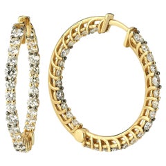 Charms Company 14K Yellow Gold 3.30 Ct Diamond Inside Out Hoops