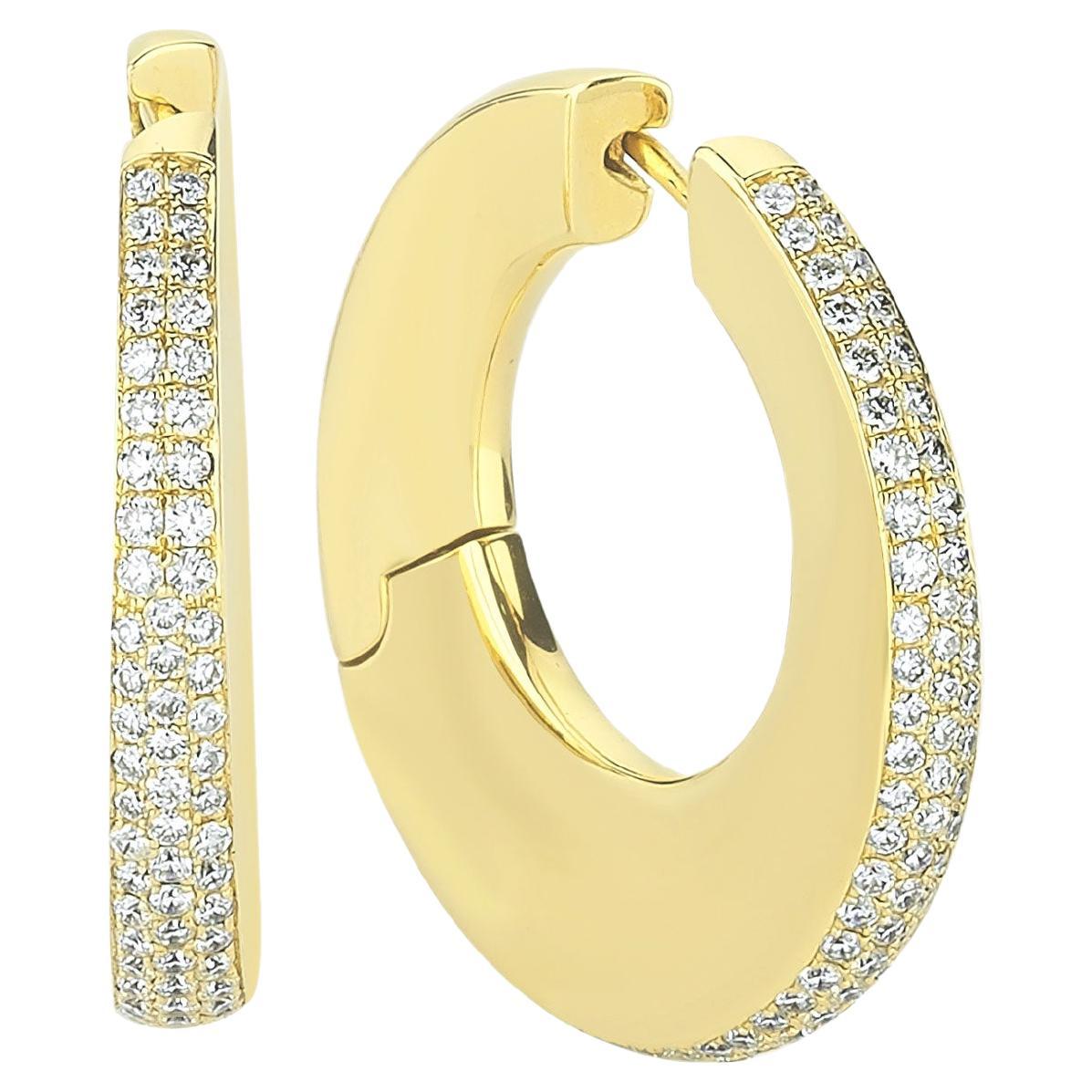 Charms Company 14k Yellow Gold Disc Hoops with 1.90 Ct Pave Diamonds For Sale