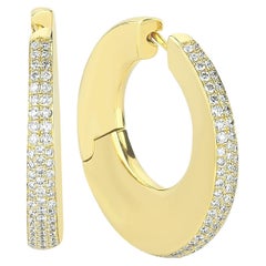 Charms Company 14k Yellow Gold Disc Hoops with 1.90 Ct Pave Diamonds