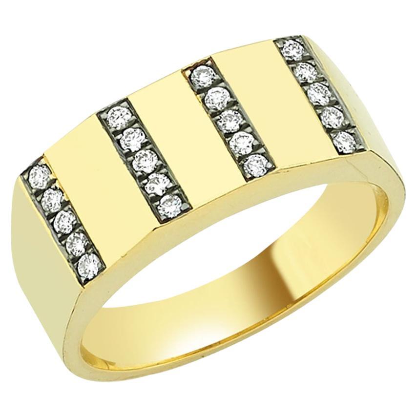 Bague géométrique en or jaune 14 carats avec diamant 0,15 carat, Charms Company