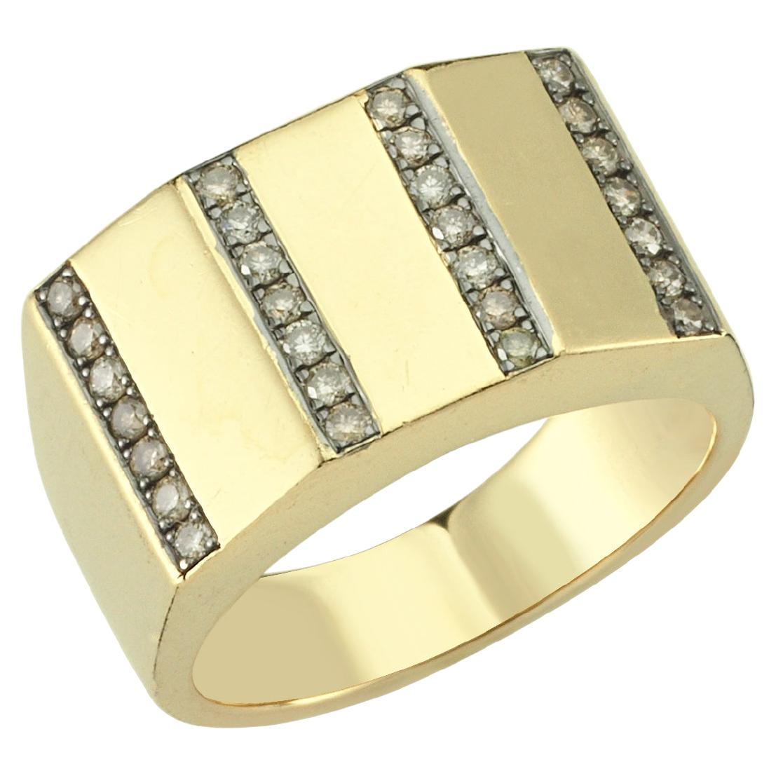 En vente :  Bague géométrique en or jaune 14 carats avec diamant champagne de 0,21 carat de la société Charms