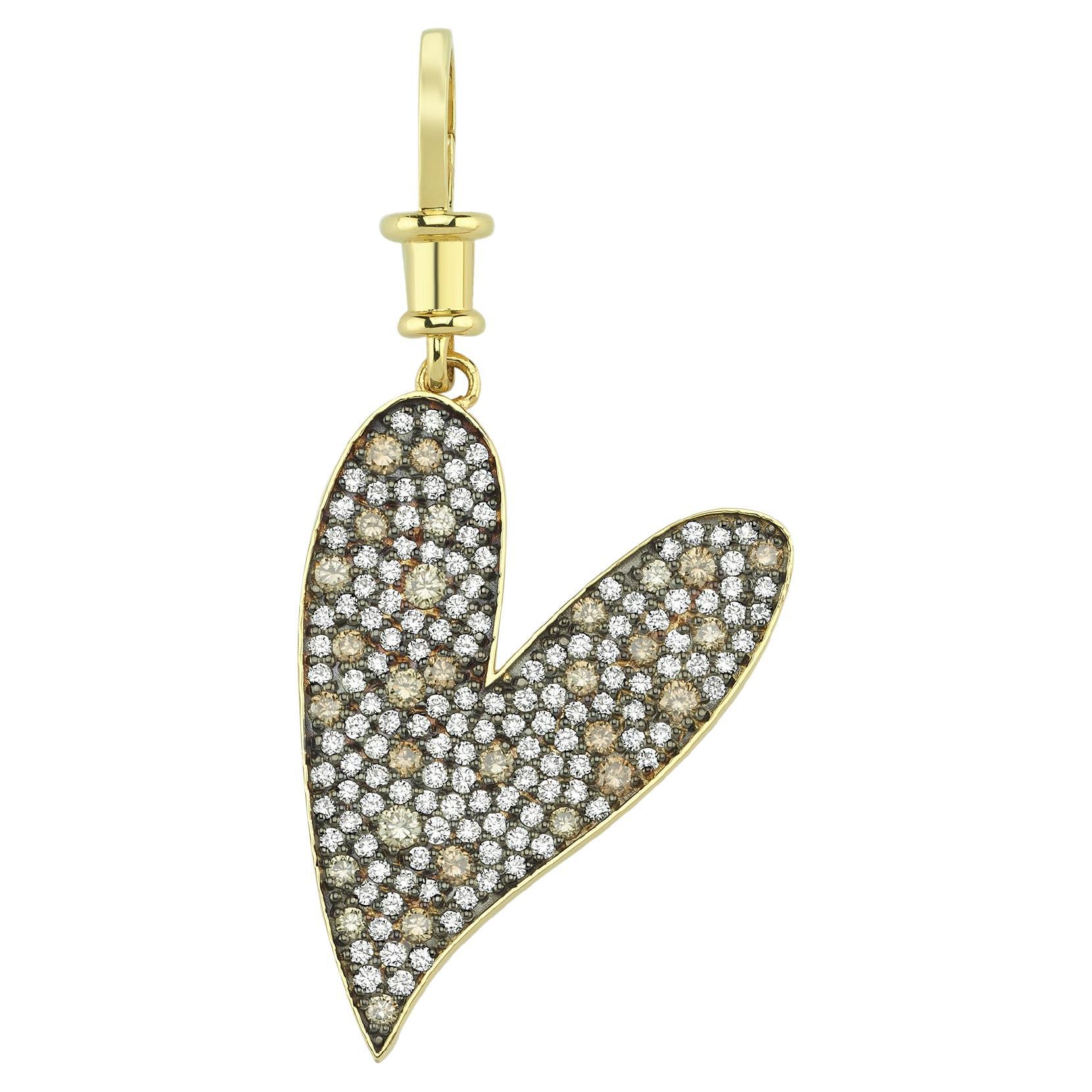 Charms Company Pendentif Mega Heart en or jaune 14 carats avec diamants