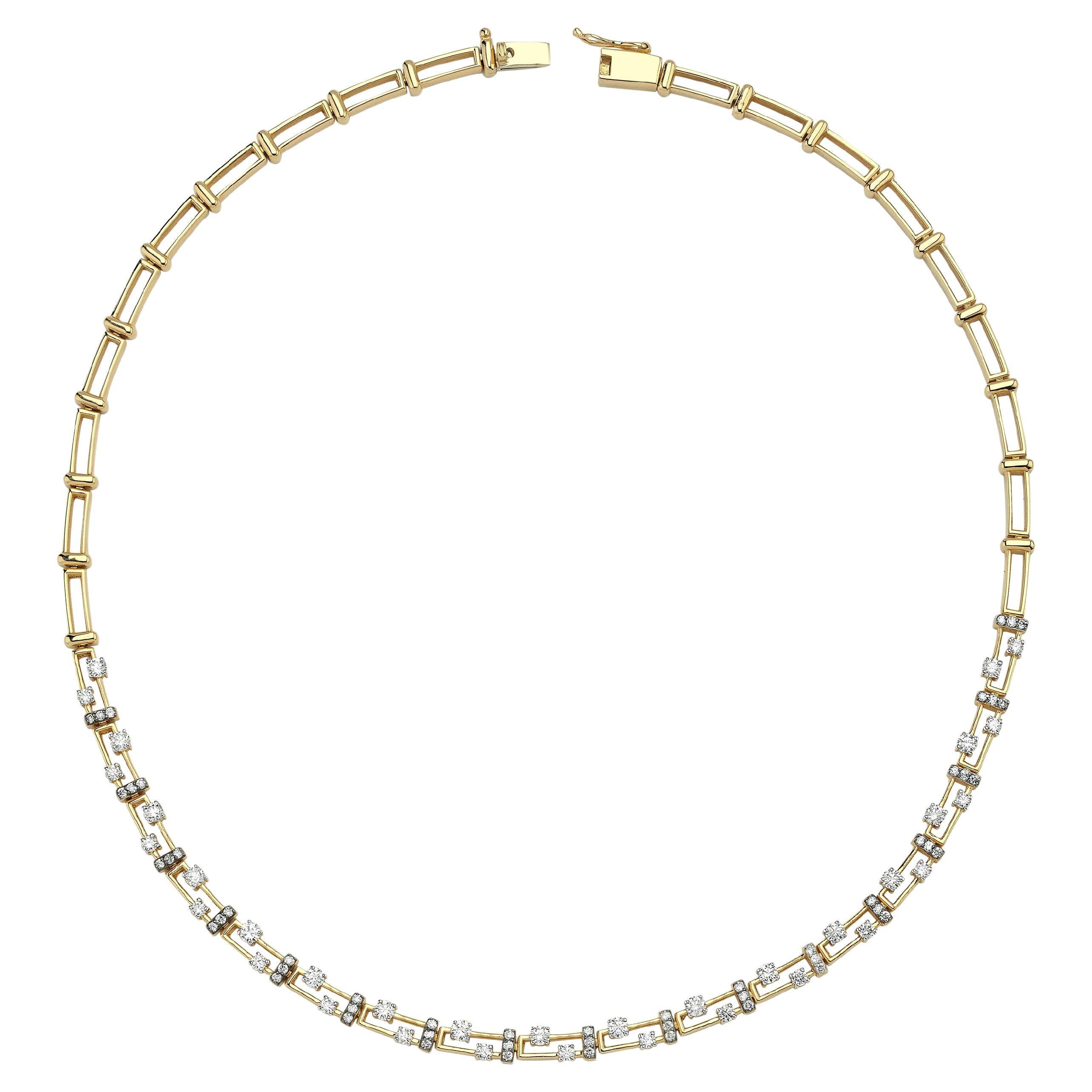 Collier géométrique en or jaune 14 carats avec 2,50 carats de diamants, Charms Company  en vente