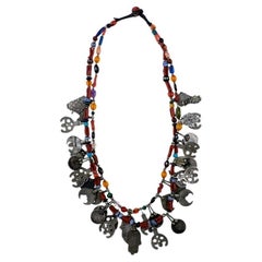 Charms, Coral and Silver Necklace