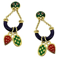 Charms Enameled Earrings in 18 Karat Gold
