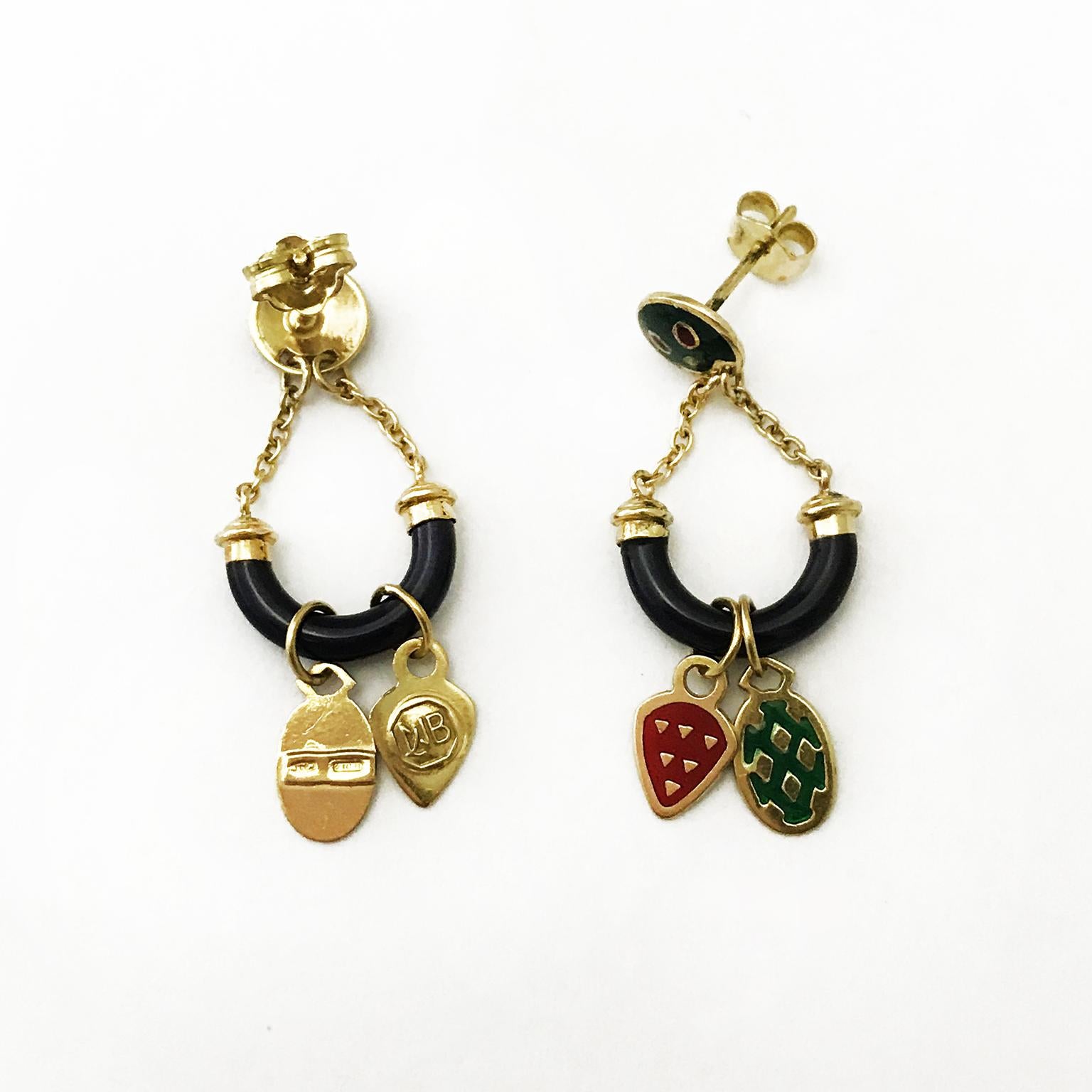 Women's Charms Enameled Earrings in 18 Karat Gold