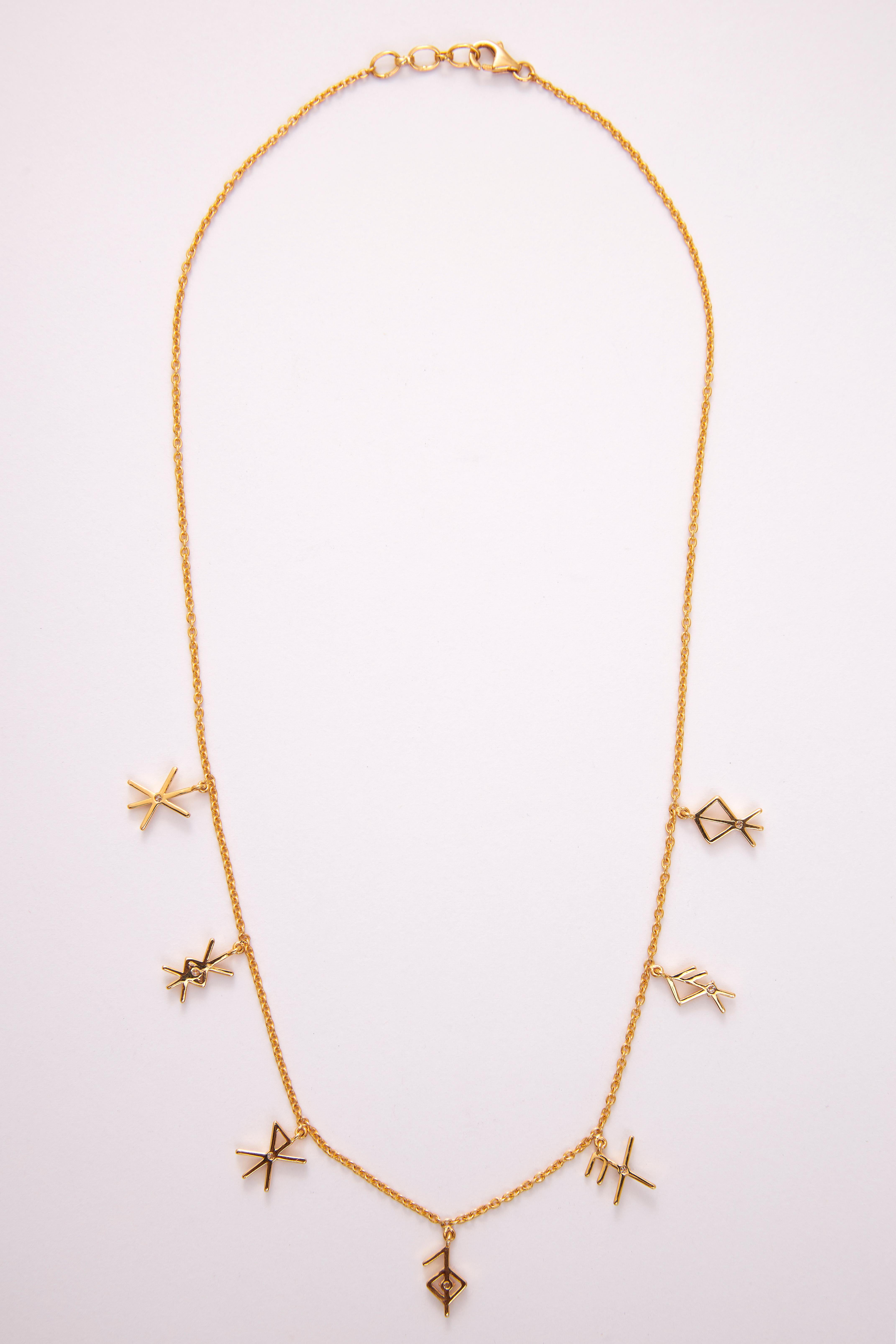 Women's or Men's Charms Written In Rune - 18kt Gold & Diamond For Sale