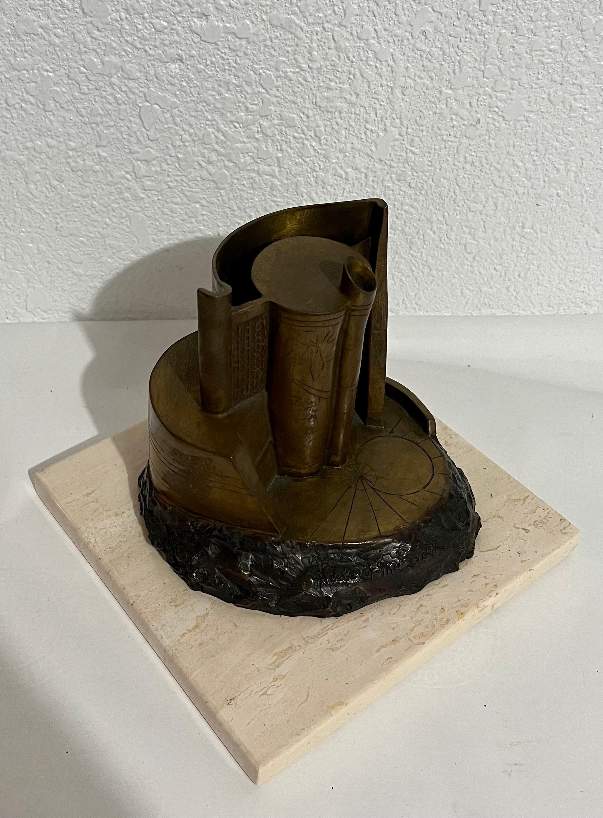 Bronze Abstract Space Age Book Sculpture LA California Modernist Charna Rickey For Sale 7