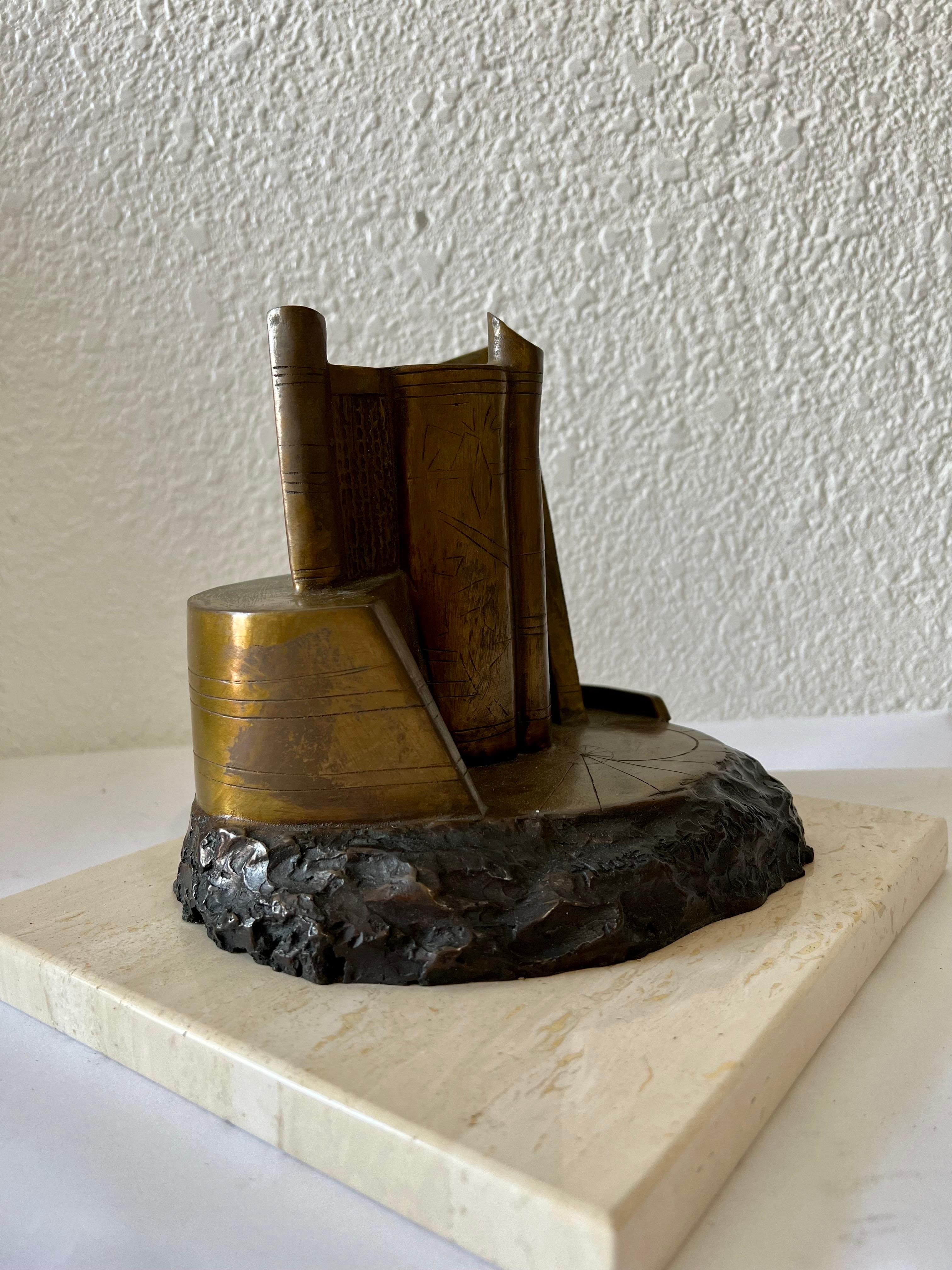 Bronze Abstract Space Age Book Sculpture LA California Modernist Charna Rickey For Sale 9