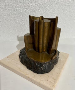 Bronze Abstract Space Age Book Sculpture LA California Modernist Charna Rickey