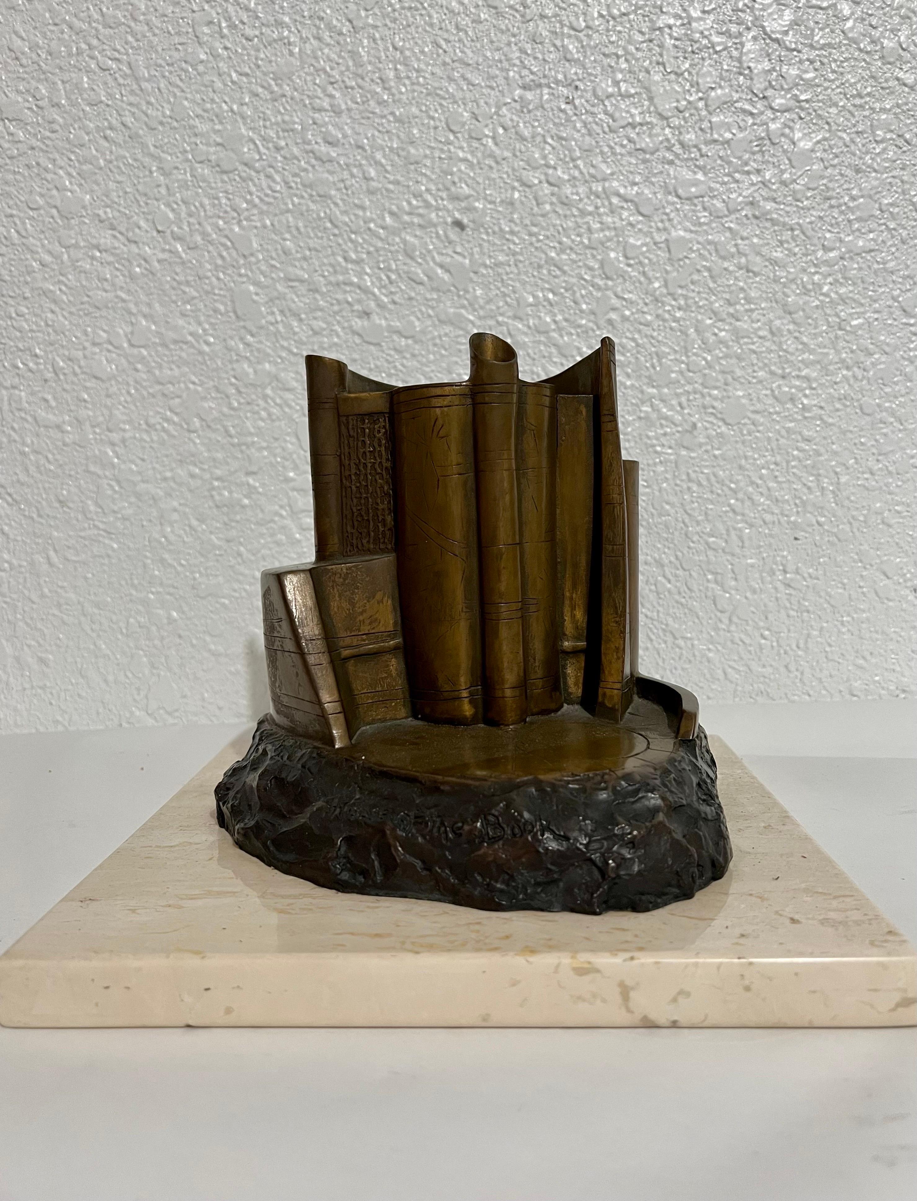 Bronze Abstract Space Age Book Sculpture LA California Modernist Charna Rickey For Sale 4