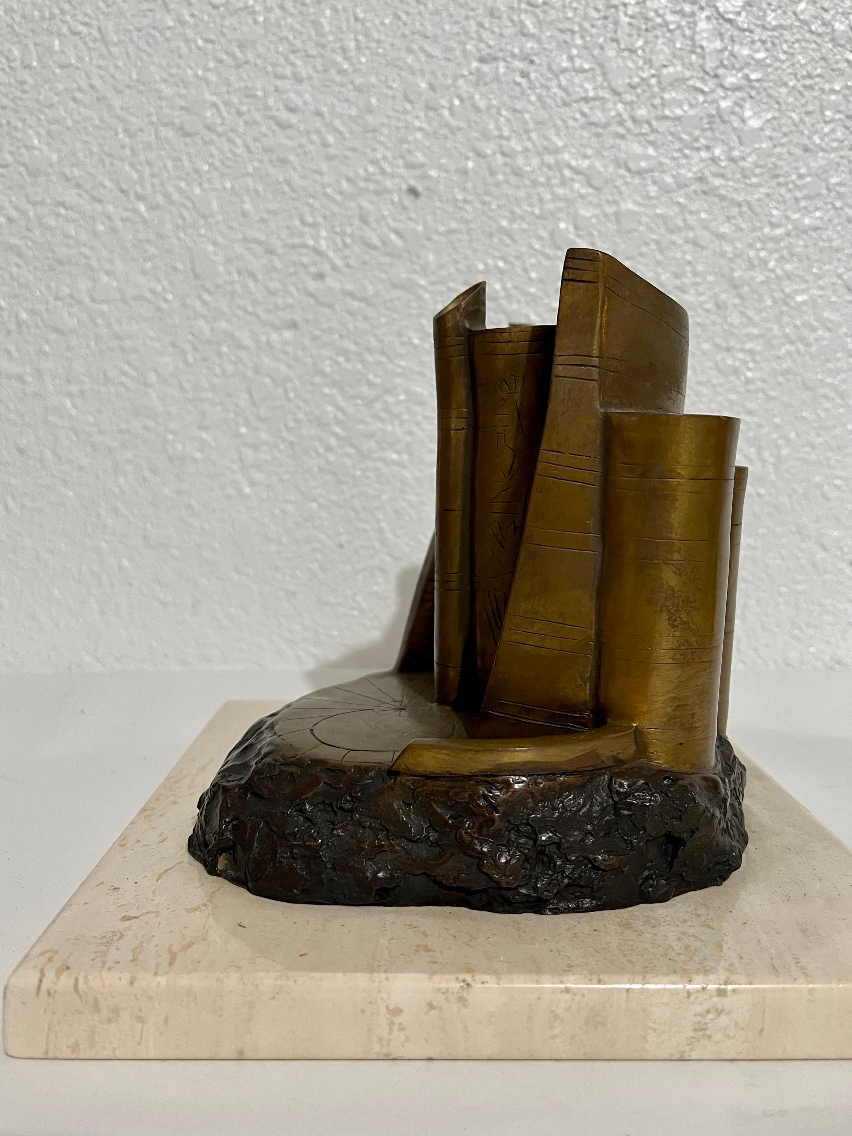 Bronze Abstract Space Age Book Sculpture LA California Modernist Charna Rickey For Sale 5