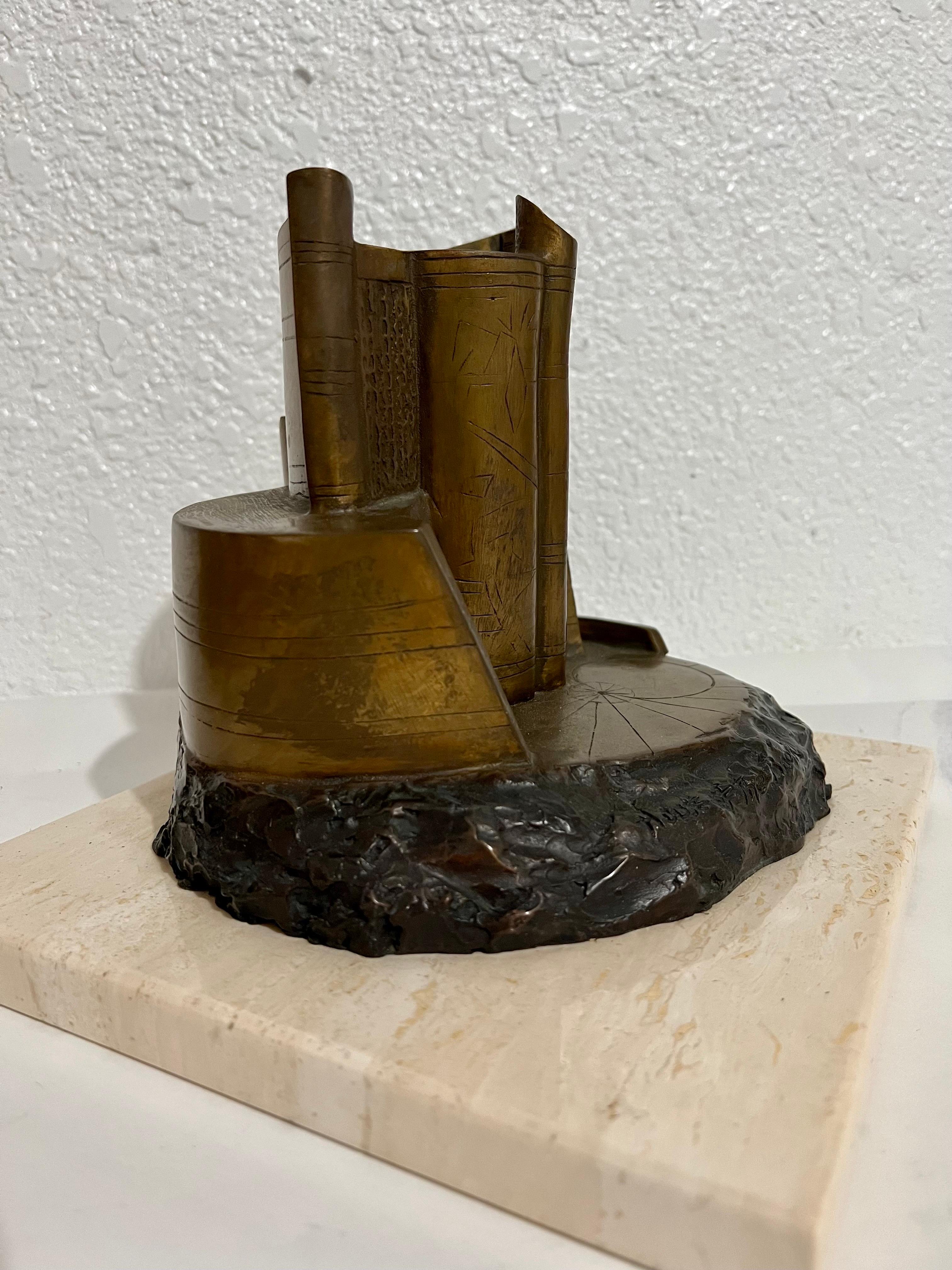 Bronze Abstract Space Age Book Sculpture LA California Modernist Charna Rickey For Sale 6