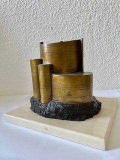 Vintage Bronze Abstract Space Age Book Sculpture LA California Modernist Charna Rickey