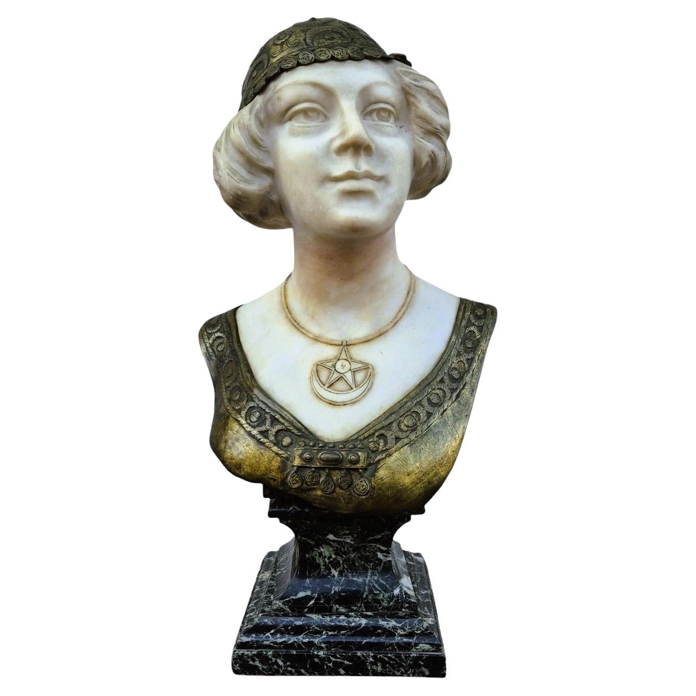 Charny, Bust Of An Oriental Woman In Marble, Late 19th-early 20th Century For Sale