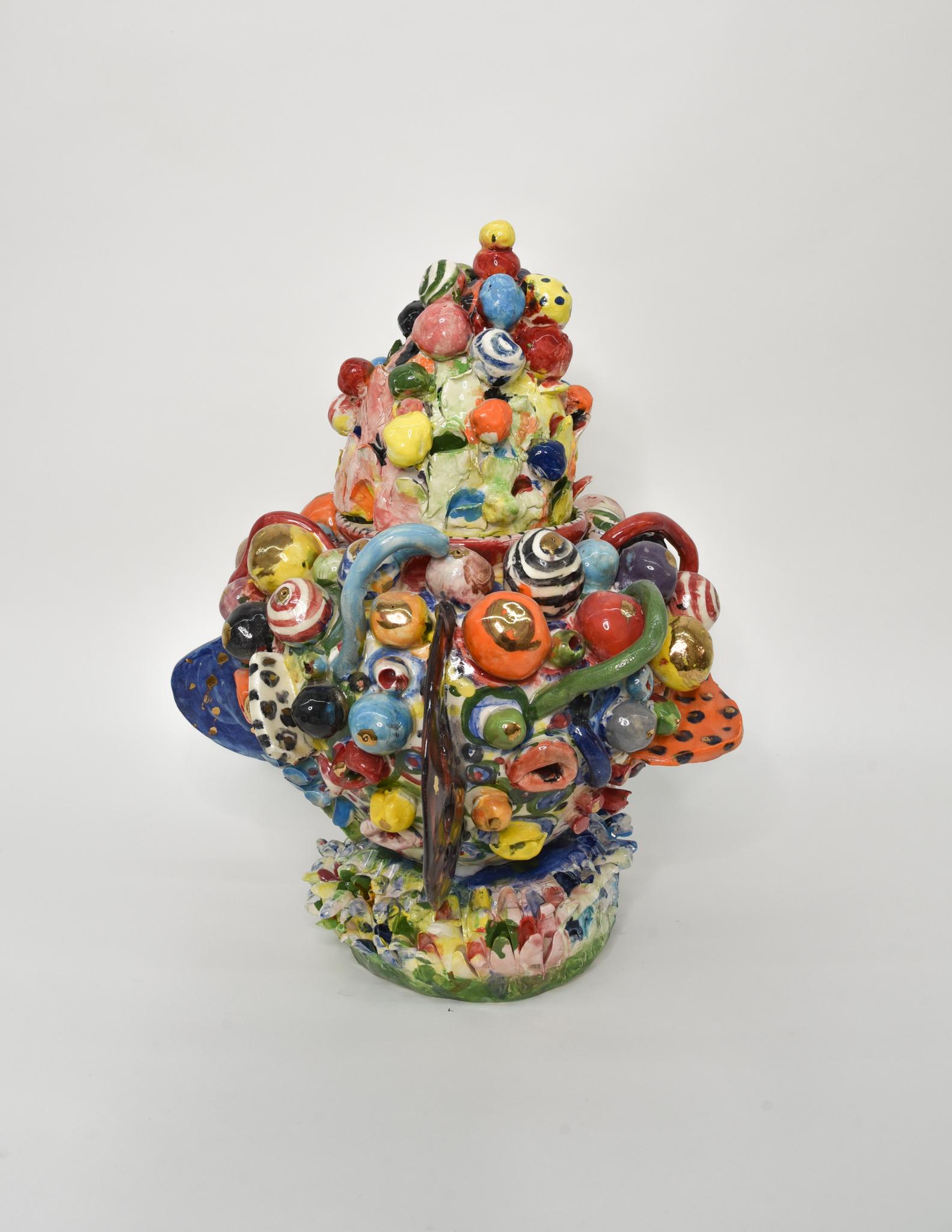 Untitled III. Glazed ceramic abstract jar sculpture - Sculpture by Charo Oquet