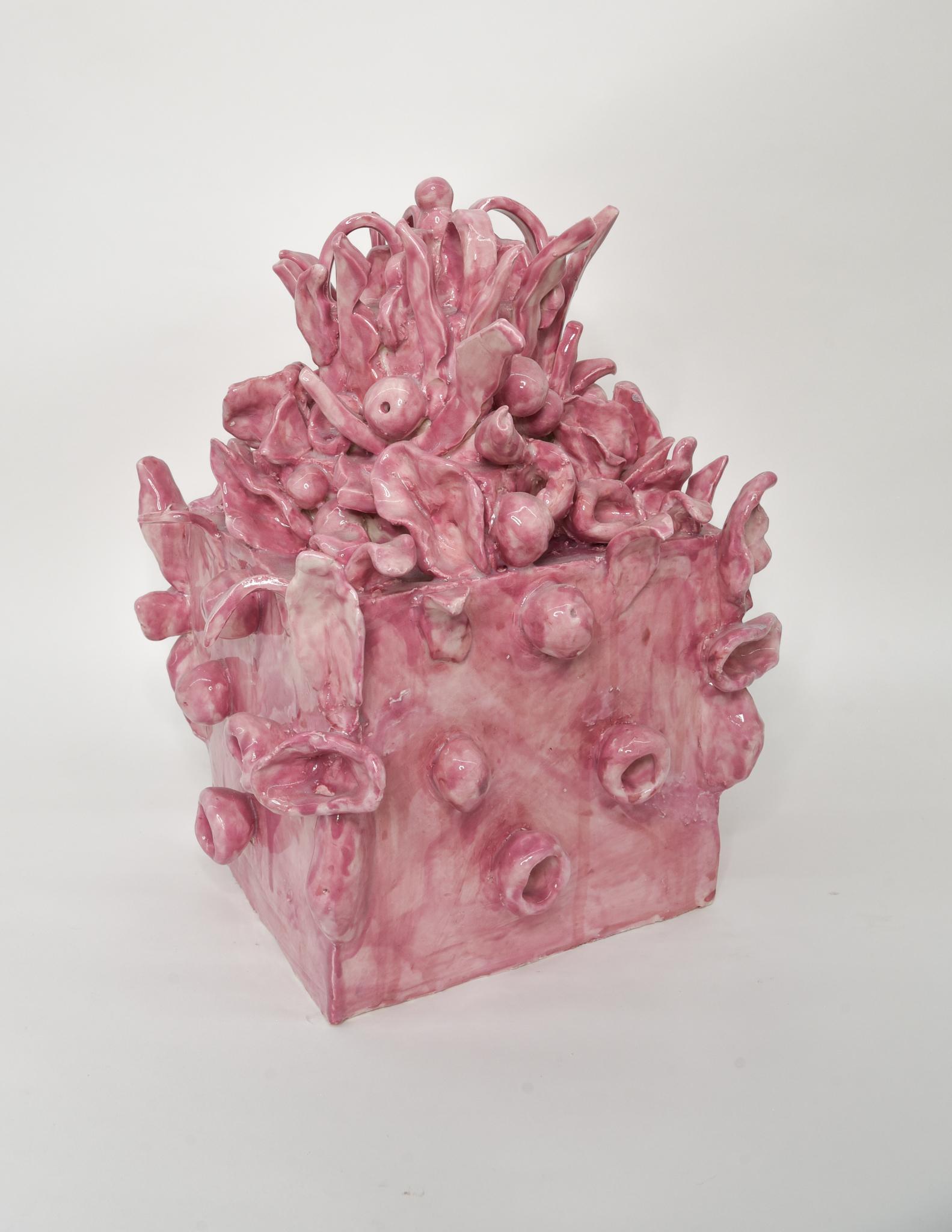 Untitled IX. Glazed ceramic abstract jar sculpture - Sculpture by Charo Oquet