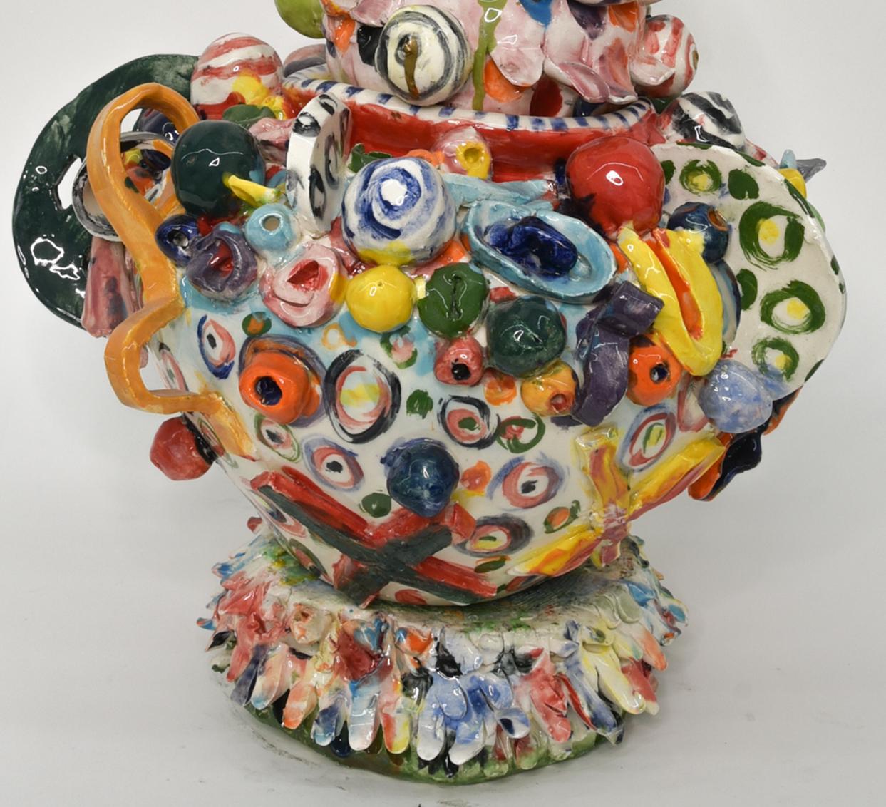Untitled XII. Glazed ceramic abstract jar sculpture - Sculpture by Charo Oquet