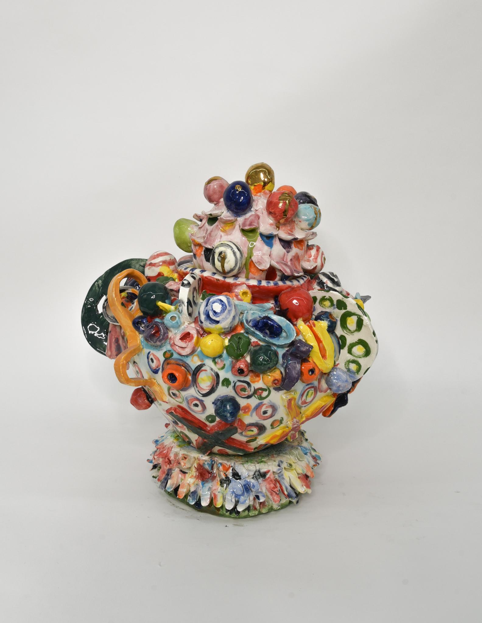 Charo Oquet Still-Life Sculpture - Untitled XII. Glazed ceramic abstract jar sculpture