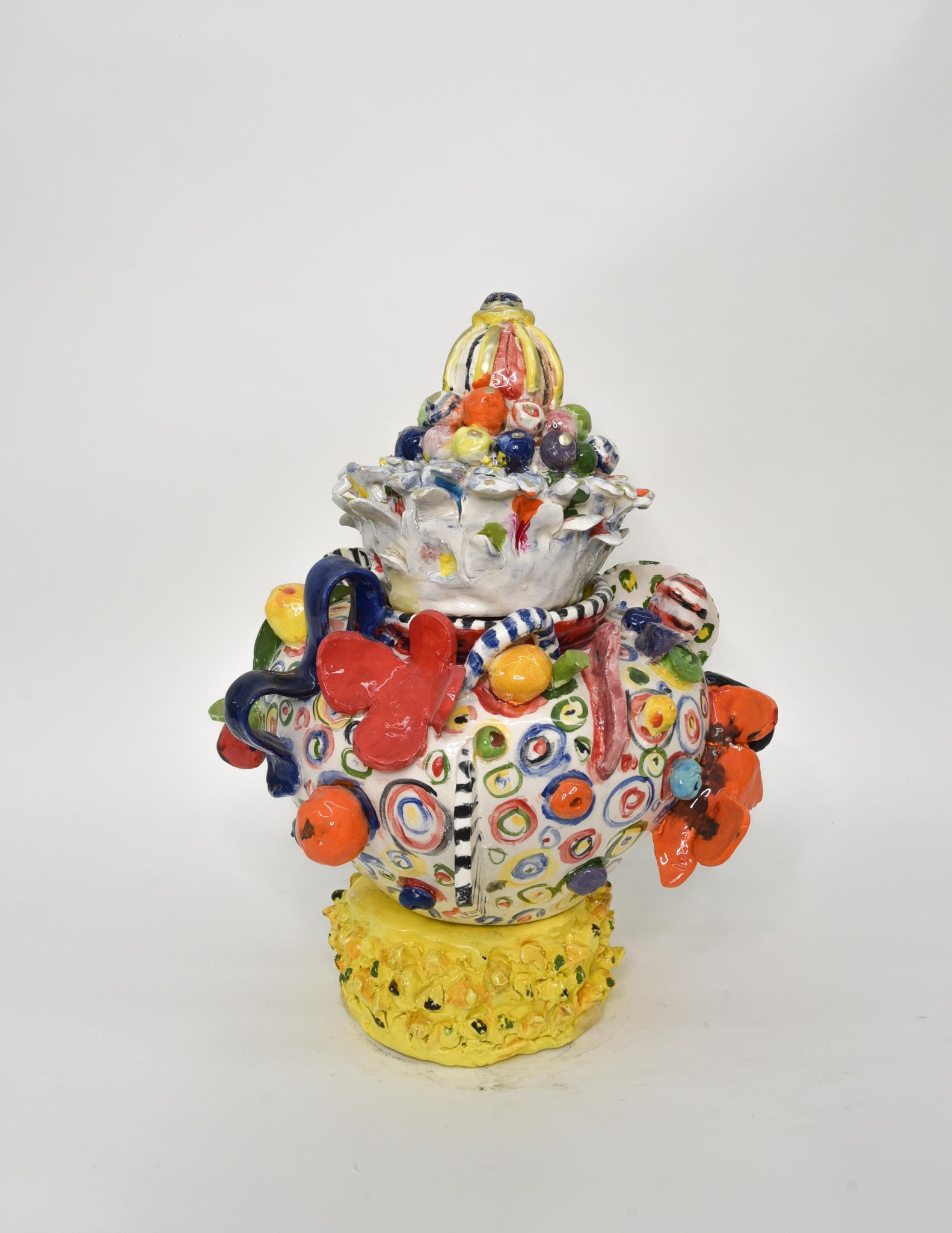 Untitled XV. Glazed ceramic abstract jar sculpture - Sculpture by Charo Oquet