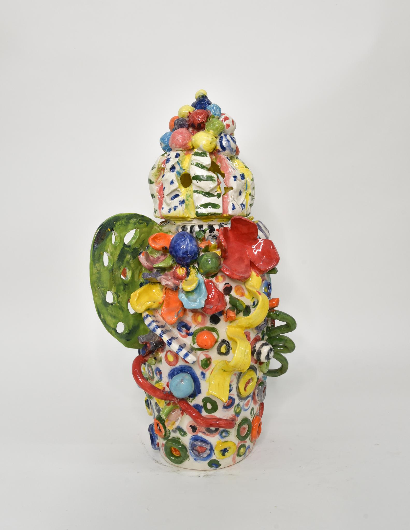 Untitled XVI. Glazed ceramic abstract jar  sculpture - Sculpture by Charo Oquet