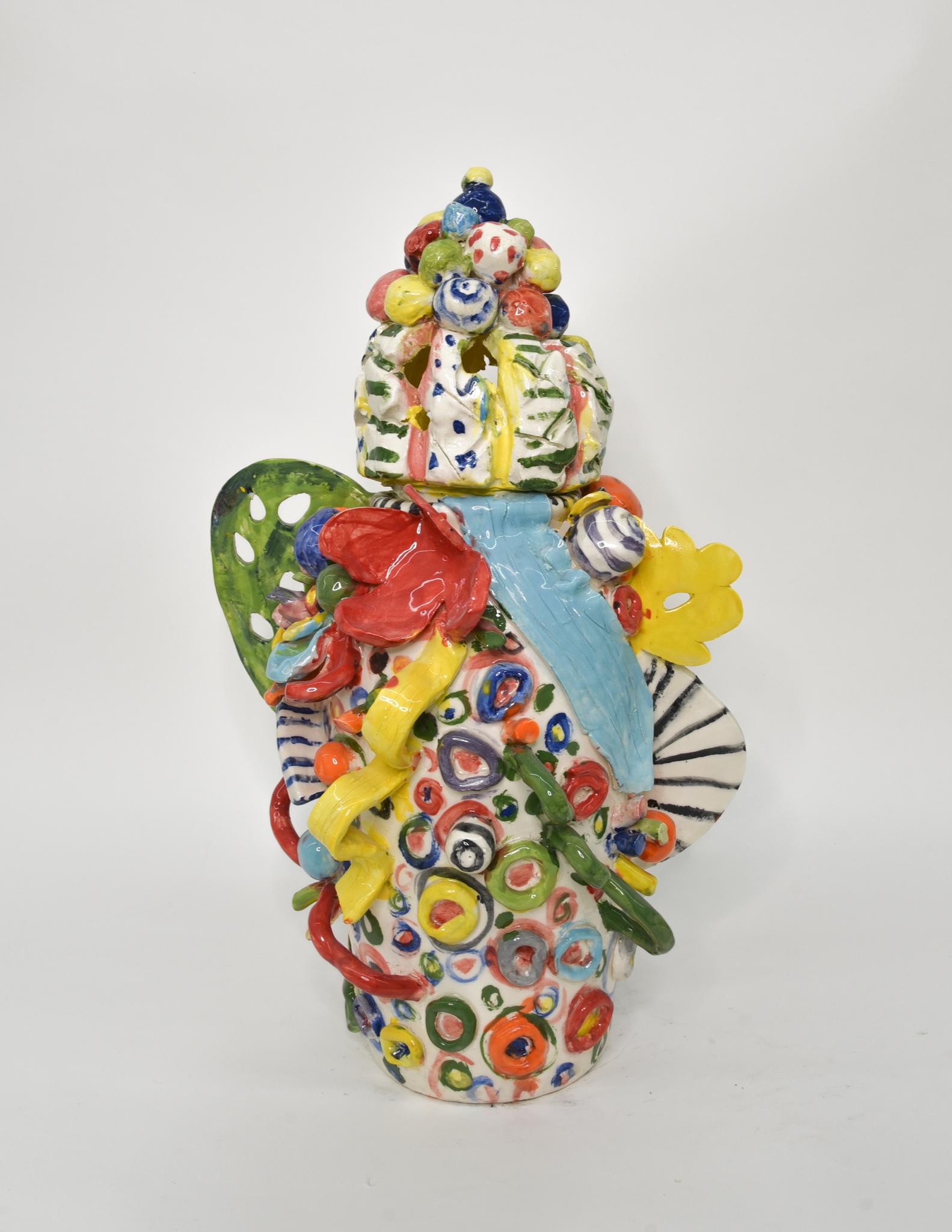 Charo Oquet Still-Life Sculpture - Untitled XVI. Glazed ceramic abstract jar  sculpture
