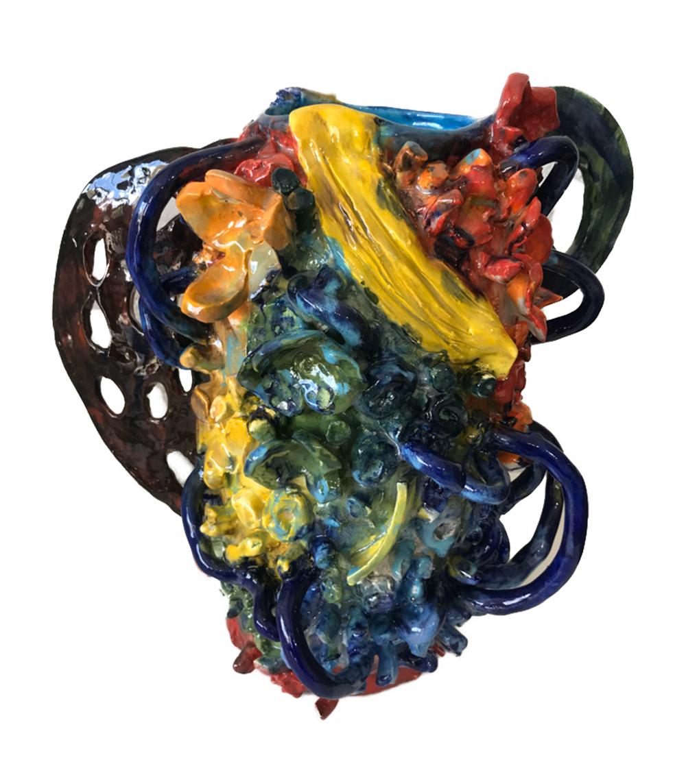 It’s a Party. Glazed ceramic abstract jar sculpture - Sculpture by Charo Oquet