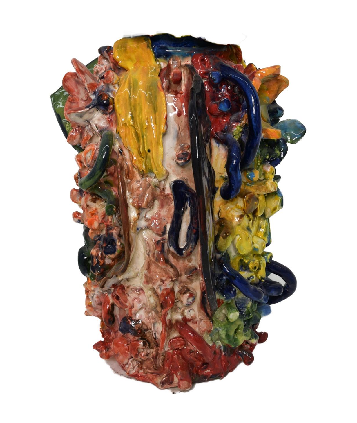 It’s a Party. Glazed ceramic abstract jar sculpture - Abstract Sculpture by Charo Oquet