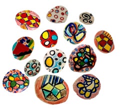 Wall Abstract sculpture Untitled XXII. Set of 13 Glazed Ceramic Discs