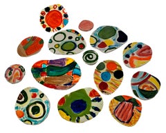 Wall Abstract sculpture Untitled XXIII. Set of 14 Glazed Ceramic Discs