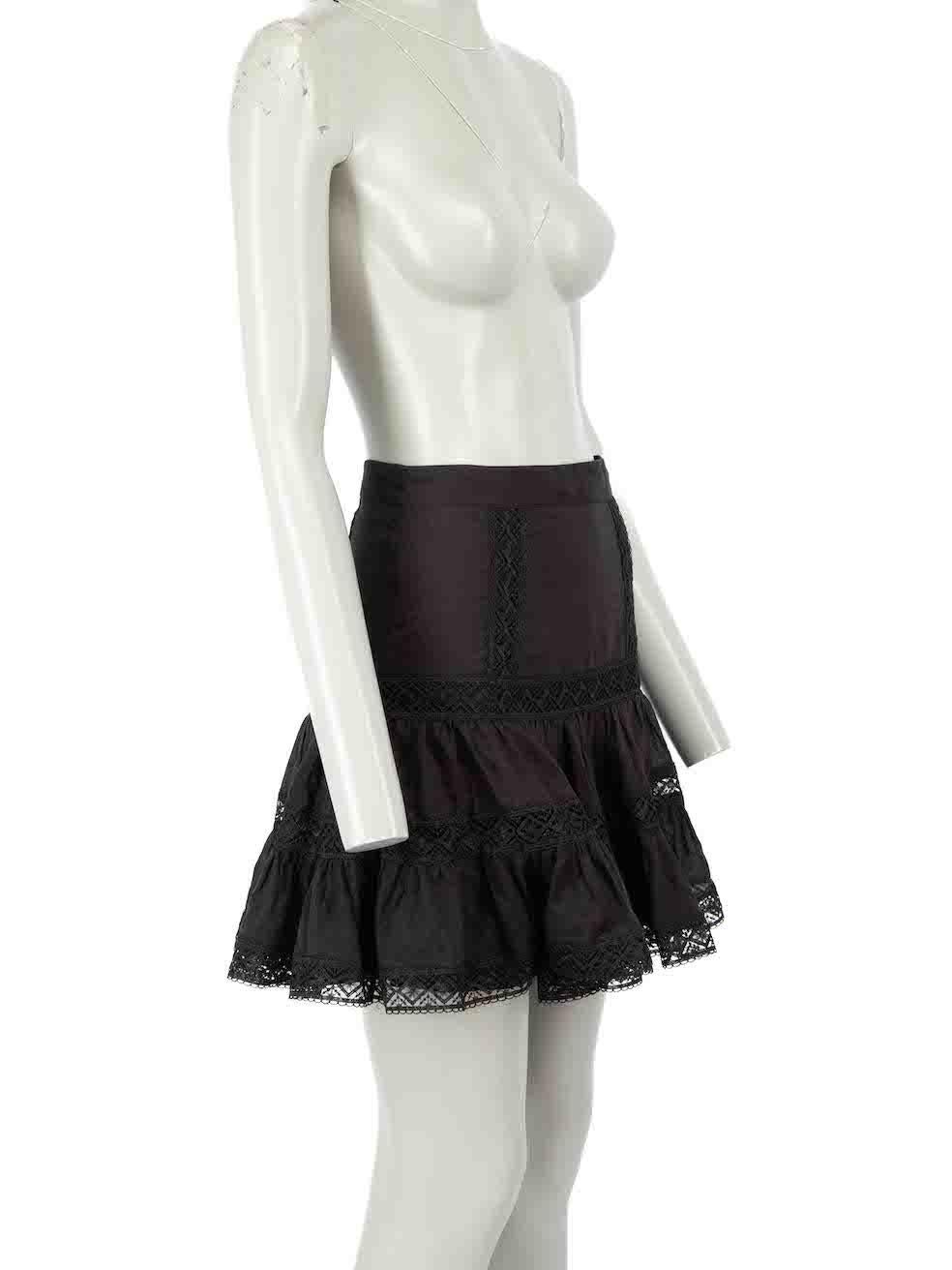 CONDITION is Never worn, with tags. No visible wear to skirt is evident on this new Charo Ruiz designer resale item.
 
 Details
 Black
 Cotton
 Skirt
 Mini
 Lace trim
 Side zip and hook fastening
 
 
 Made in Portugal
 
 Composition
 90% Cotton, 10%