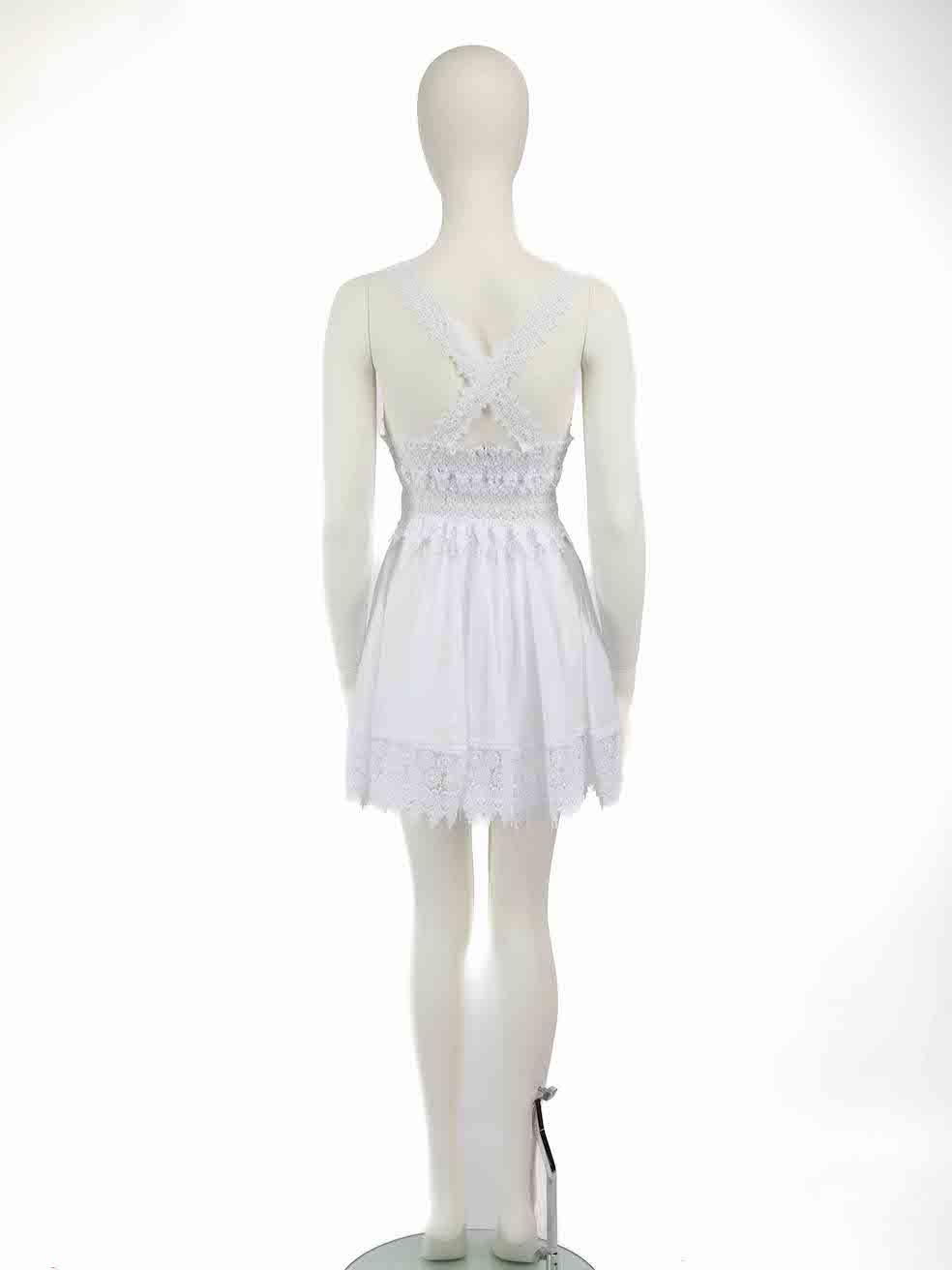 Charo Ruiz White Floral Lace Trim Mini Dress Size S In Good Condition For Sale In London, GB