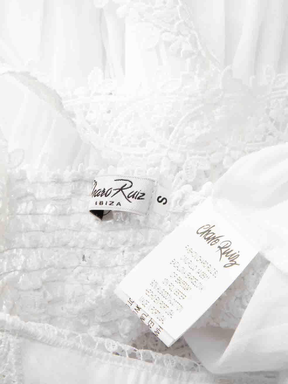 Women's Charo Ruiz White Floral Lace Trim Mini Dress Size S For Sale