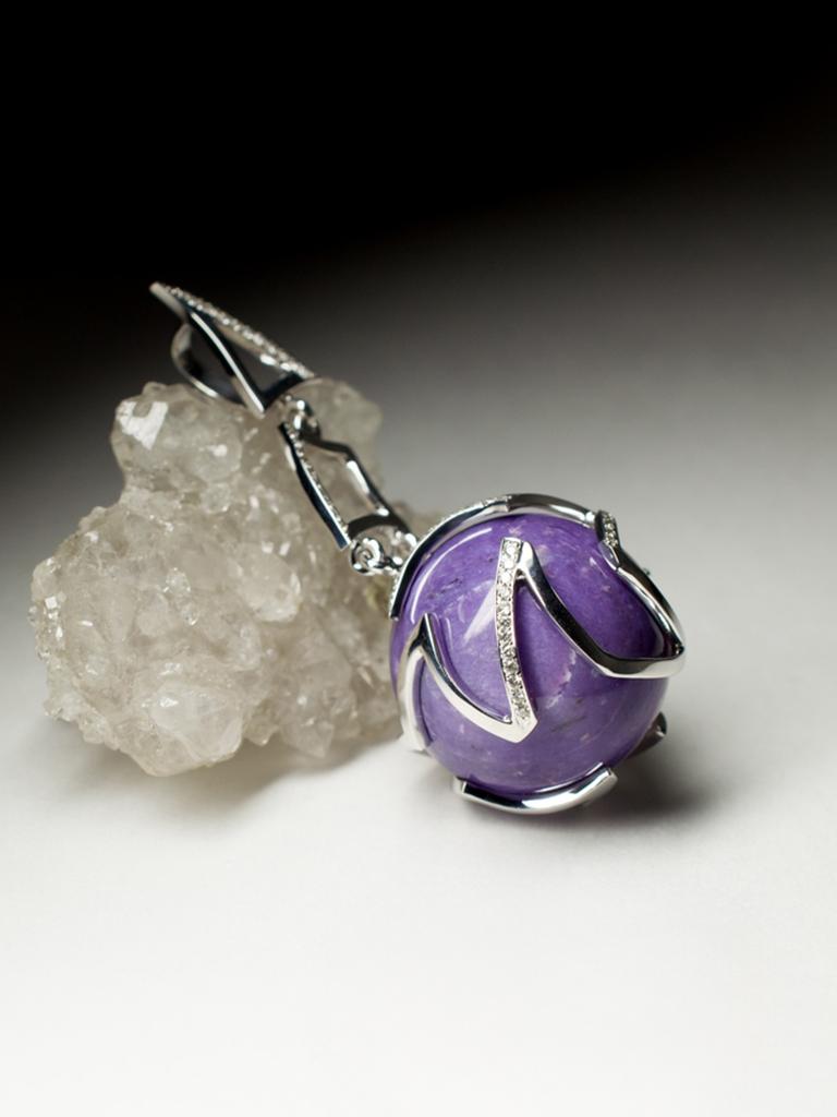 Charoite and Quartz White Gold Pendant Yin and Yang Sphere Dark Magic Energy Gem For Sale 8