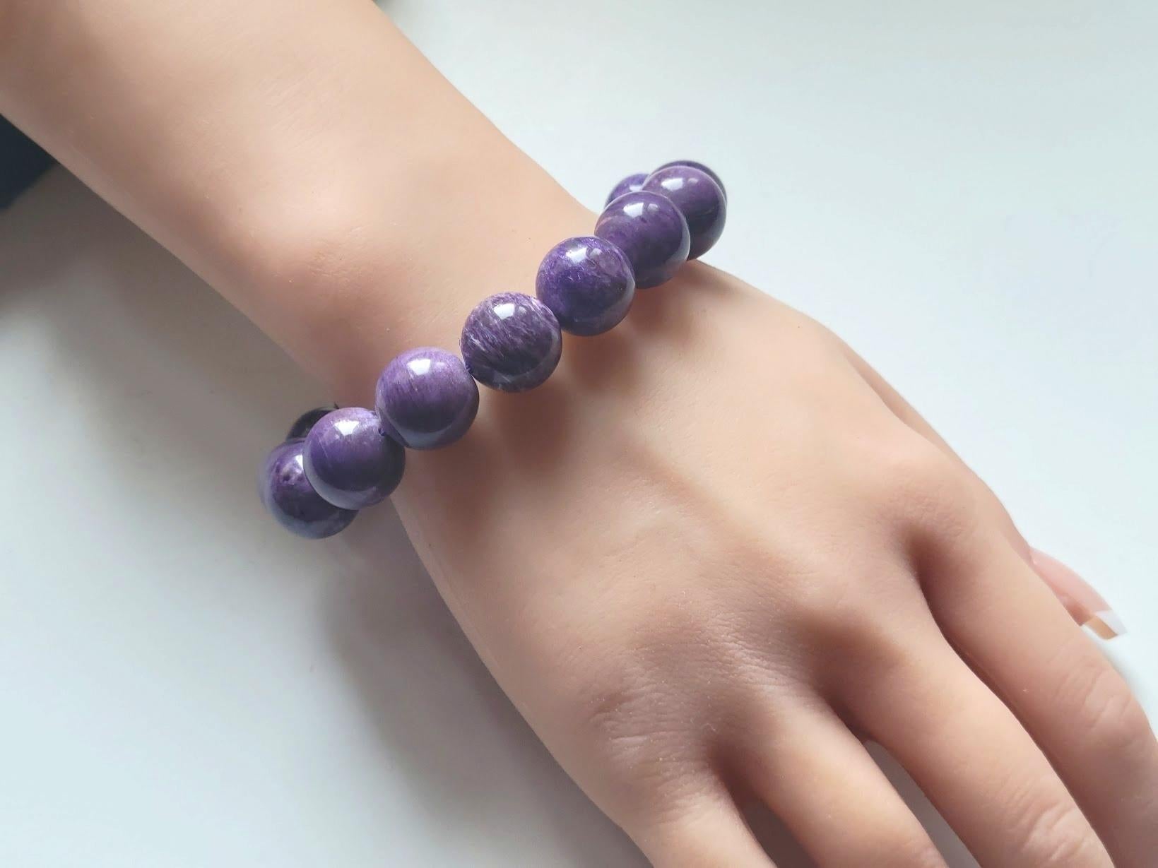 Charoite Beaded Stretch Bracelet For Sale 2