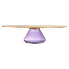 "Charoite Eclipse" Coffee Table Ft. Hand-Blown Glass and Natural Oak Top