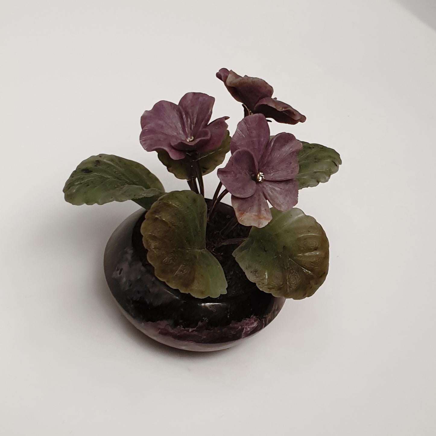 Contemporary Charoite Jade Carved Violets Figurine For Sale