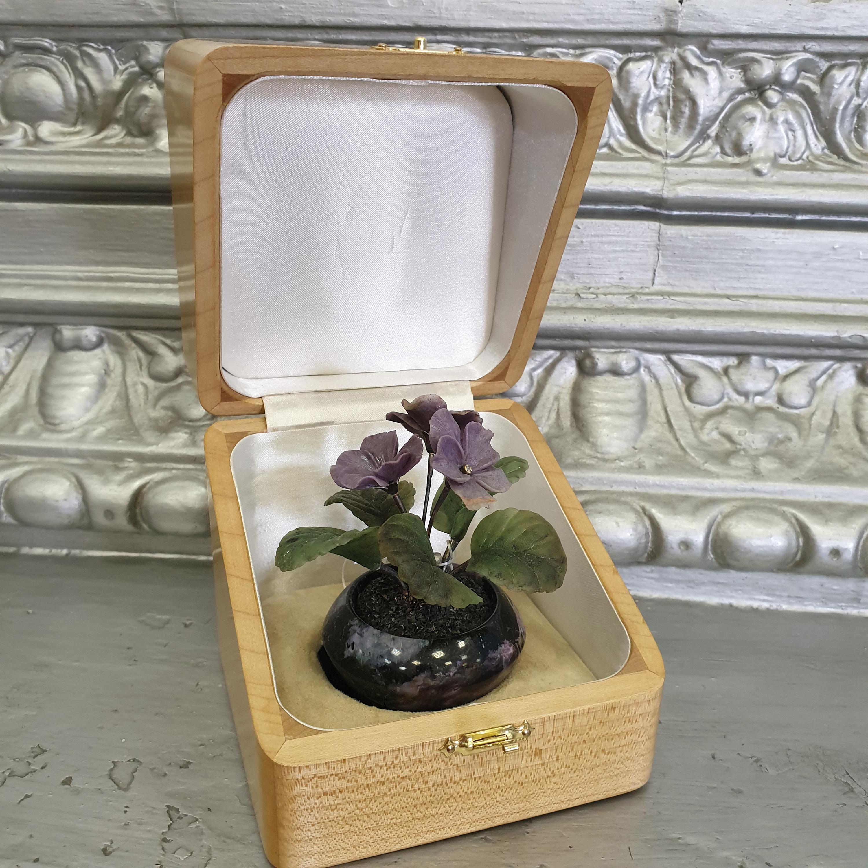 Women's or Men's Charoite Jade Carved Violets Figurine For Sale