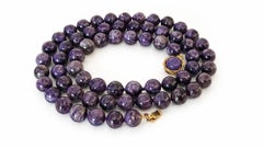Charoite Long Necklace with Gilt Silver Charoite Clasp, 33.5"