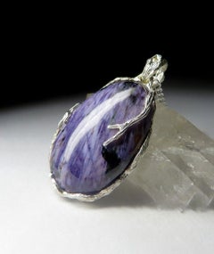 Charoite necklace silver Natural Purple Gemstone Vintage Unisex Jewelry