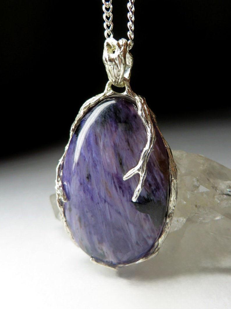 Artisan Charoite necklace silver Natural Purple Gemstone Vintage Unisex Jewelry For Sale
