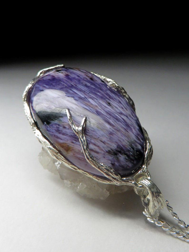 Charoite necklace silver Natural Purple Gemstone Vintage Unisex Jewelry For Sale 1