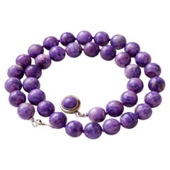 Charoite Beaded Necklace with Sterling Silver Charoite Clasp, 18.5 Inches