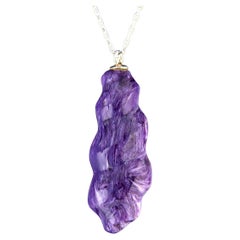 Charoite Pendant Royal Purple Swirling Pattern Unisex Necklace Carved Gemstone