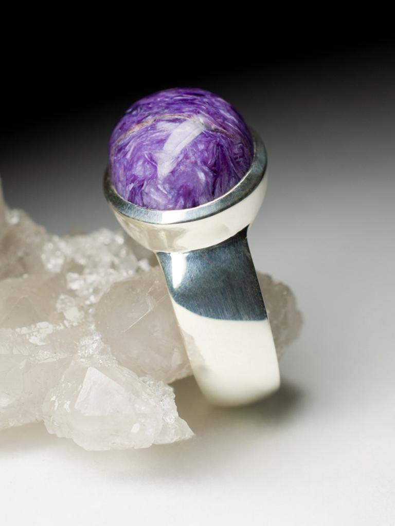 Charoite Ring Silver Purple Natural Violet Gemstone Unisex Jewelry Gift For wife For Sale 5