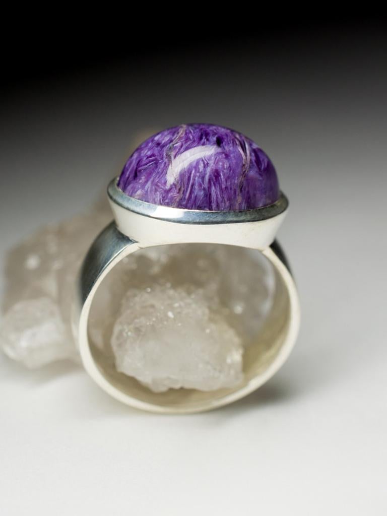 Charoite Ring Silver Purple Natural Violet Gemstone Unisex Jewelry Gift For wife For Sale 1