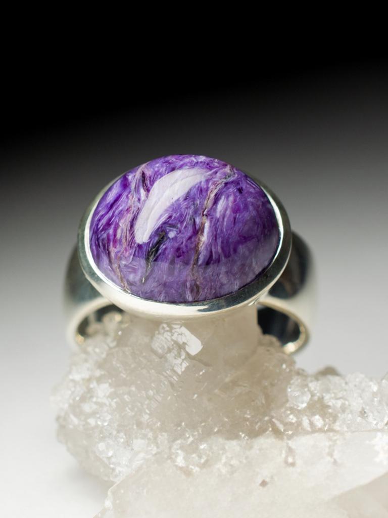Charoite Ring Silver Purple Natural Violet Gemstone Unisex Jewelry Gift For wife For Sale 2