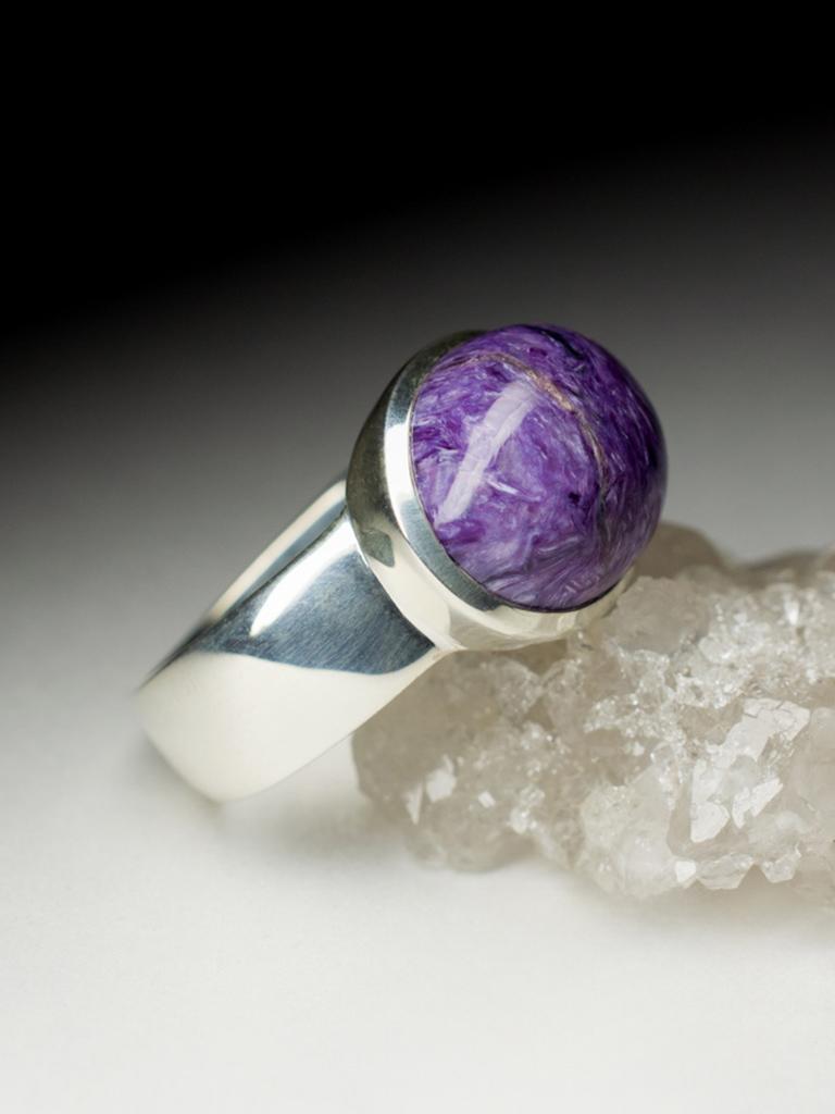 Charoite Ring Silver Purple Natural Violet Gemstone Unisex Jewelry Gift For wife For Sale 3